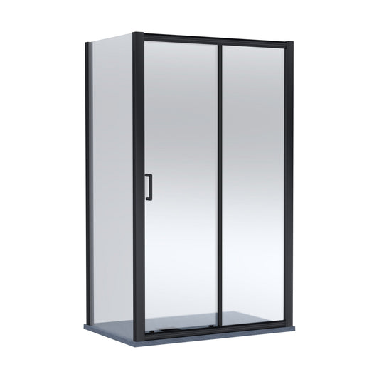 [BEZLU108] Balterley Sliding Shower Door with 6mm Glass, Side Panel & Slimline 1200x800mm Shower Tray, Matt Black/Grey - Cutout