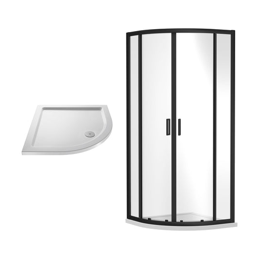 [BEZRU003] Balterley Ruwa Sliding Shower Door Bundle: Side Panel & Slimline Tray, 800 x 800 mm Black/White - Cutout