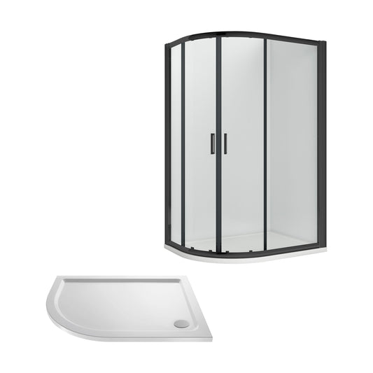 [BEZRU009] Balterley Ruwa Shower Enclosure Bundle: Offset Left Hand Quadrant & Slimline Tray, 1000 x 800 mm Black/White - Cutout