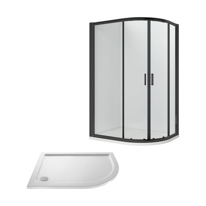 [BEZRU010] Balterley Ruwa Shower Enclosure Bundle: Offset Right Hand Quadrant & Slimline Tray, 1000 x 800 mm Black/White - Cutout