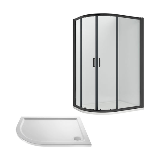 [BEZRU011] Balterley Ruwa Shower Enclosure Bundle: Offset Left Hand Quadrant & Slimline Tray, 1200 x 800 mm Black/White - Cutout