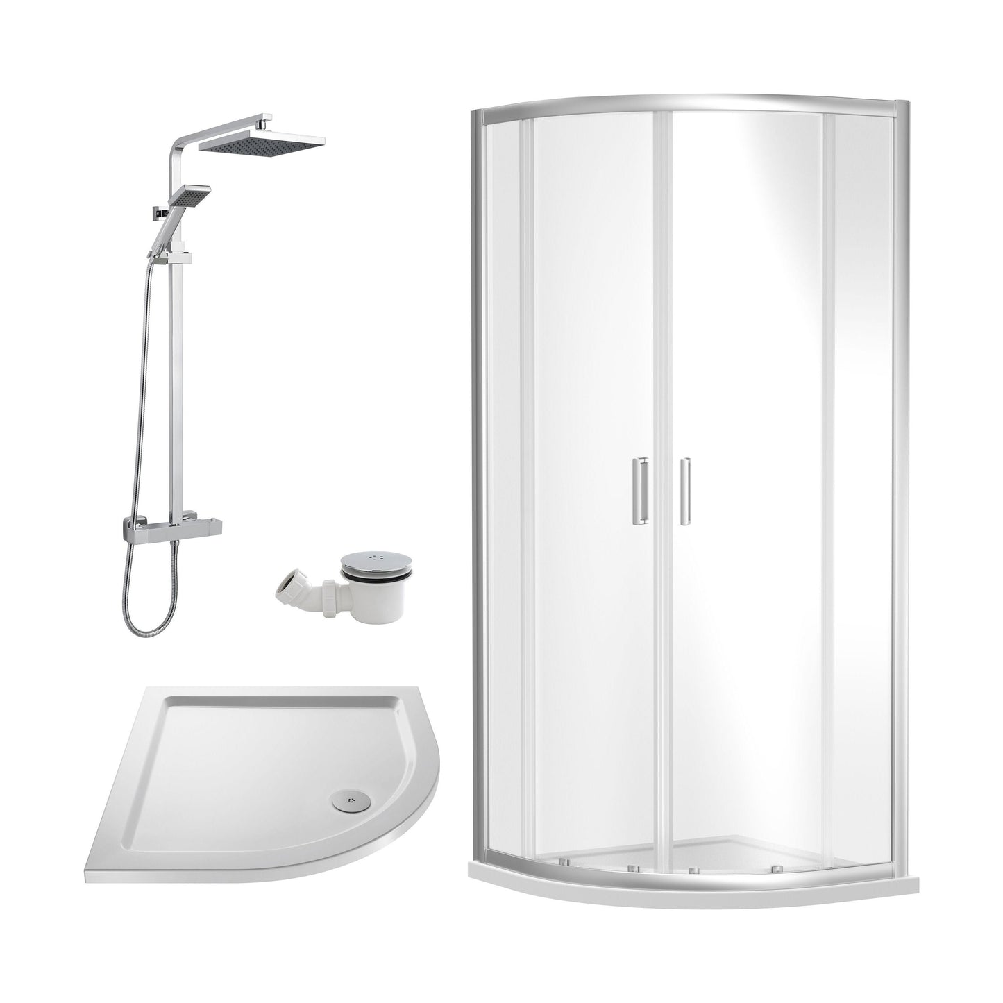 [BEZRU013] Balterley Ruwa Quadrant Shower Enclosure Bundle: Tray, Square Kit & Waste, 800 x 800 mm White/Chrome - Cutout