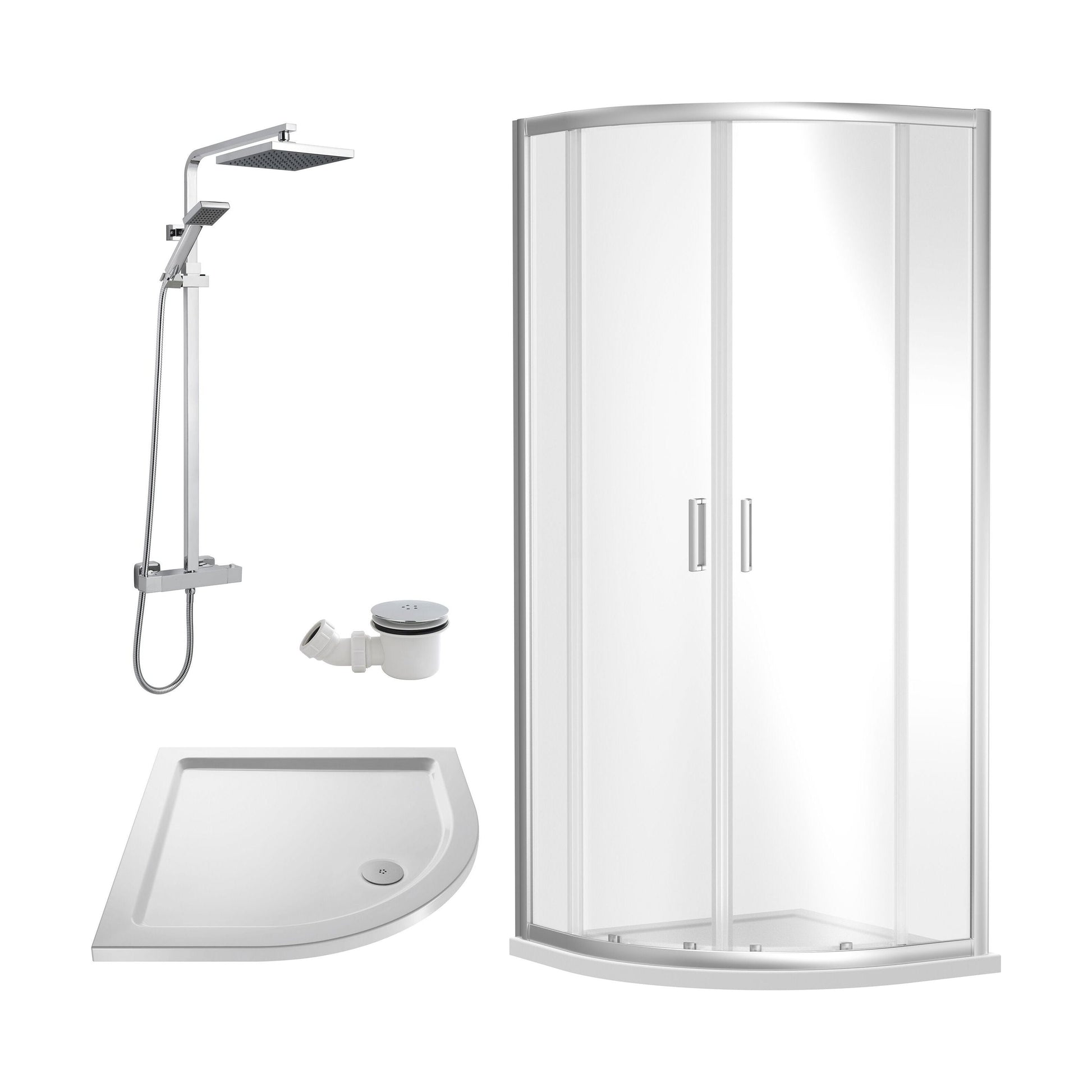 [BEZRU013] Balterley Ruwa Quadrant Shower Enclosure Bundle: Tray, Square Kit & Waste, 800 x 800 mm White/Chrome - Cutout