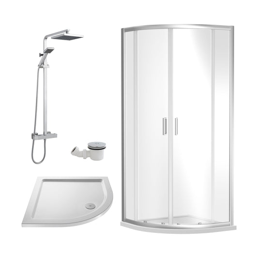 [BEZRU013] Balterley Ruwa Quadrant Shower Enclosure Bundle: Tray, Square Kit & Waste, 800 x 800 mm White/Chrome - Cutout
