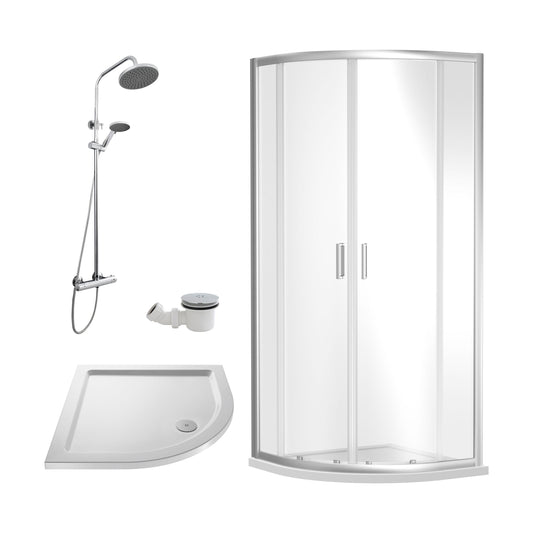 [BEZRU014] Balterley Ruwa Quadrant Shower Enclosure Bundle: Slimline Tray, Round Kit & Waste, 800 x 800 mm White/Chrome - Cutout