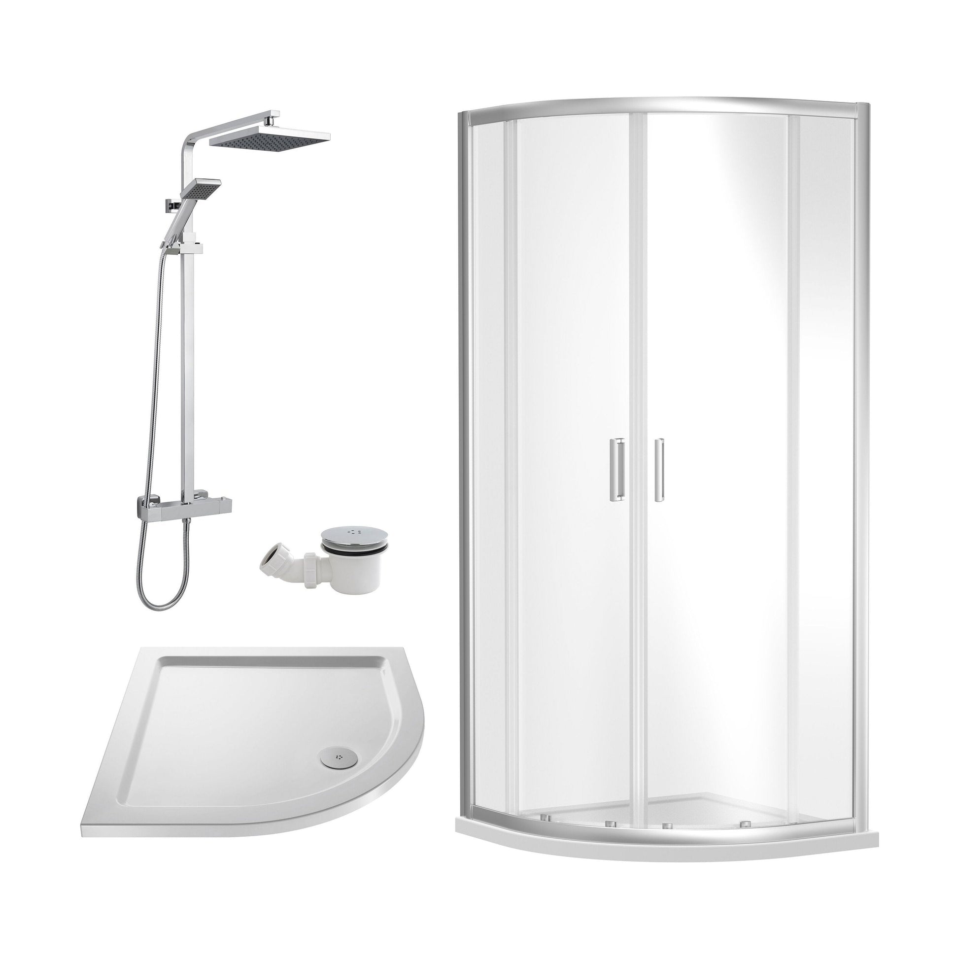 [BEZRU015] Balterley Ruwa Quadrant Shower Enclosure Bundle: Tray, Square Kit & Waste, 900 x 900 mm White/Chrome - Cutout
