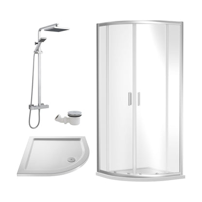 [BEZRU015] Balterley Ruwa Quadrant Shower Enclosure Bundle: Tray, Square Kit & Waste, 900 x 900 mm White/Chrome - Cutout