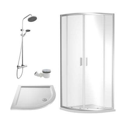 [BEZRU016] Balterley Ruwa Quadrant Shower Enclosure Bundle: Slimline Tray, Round Kit & Waste, 900 x 900 mm White/Chrome - Cutout