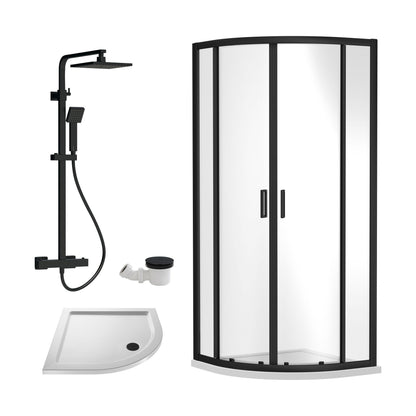 [BEZRU017] Balterley Ruwa Quadrant Shower Enclosure Bundle: Tray, Square Kit & Waste, 800 x 800 mm White/Black - Cutout