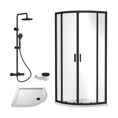 [BEZRU020] Balterley Ruwa Quadrant Shower Enclosure Bundle: Slimline Tray, Round Kit & Waste 900 x 900 mm White/Chrome - Cutout
