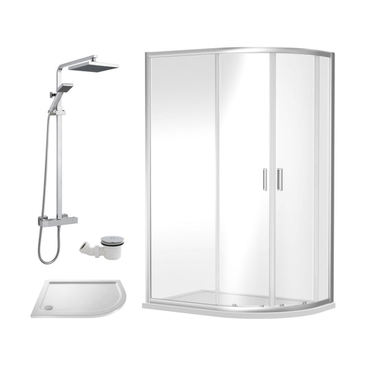 [BEZRU023] Balterley Ruwa Quadrant Offset Right: Tray, Square Kit & Waste, 1000 x 800 mm White/Chrome - Cutout