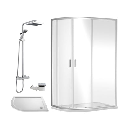 [BEZRU025] Balterley Ruwa Quadrant Offset Left Bundle: Slimline Tray, Square Kit & Waste, 1200 x 800 mm White/Chrome - Cutout