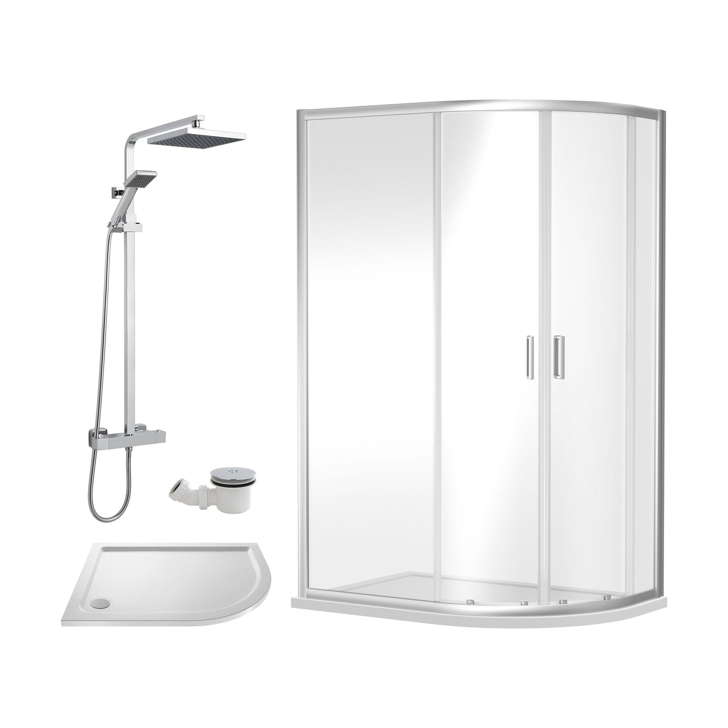 [BEZRU027] Balterley Ruwa Offset Right Quadrant: Tray, Square Kit & Waste, 1200 x 800 mm White/Chrome - Cutout