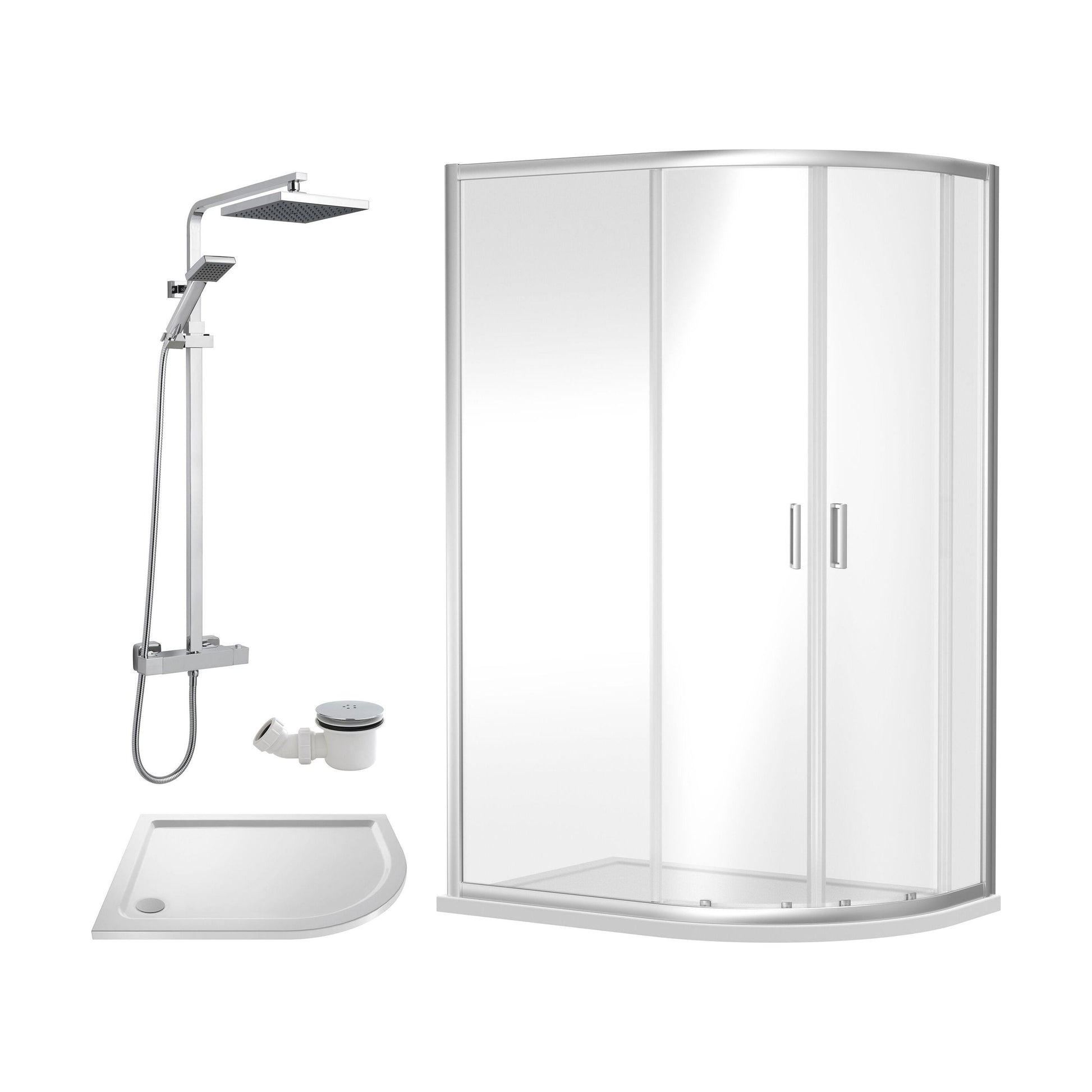 [BEZRU027] Balterley Ruwa Offset Right Quadrant: Tray, Square Kit & Waste, 1200 x 800 mm White/Chrome - Cutout