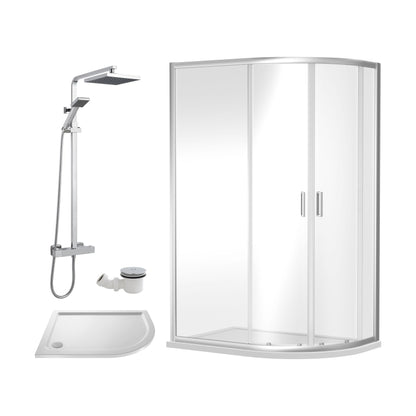 [BEZRU027] Balterley Ruwa Offset Right Quadrant: Tray, Square Kit & Waste, 1200 x 800 mm White/Chrome - Cutout