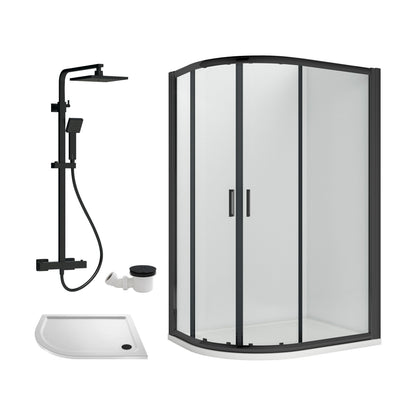 [BEZRU029] Balterley Ruwa Quadrant Offset Left Bundle: Tray, Square Kit & Waste, 1000 x 800 mm White/Black - Cutout