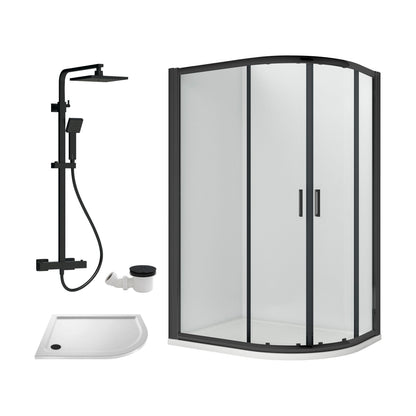 [BEZRU031] Balterley Ruwa Quadrant Offset Right Bundle: Tray, Square Kit & Waste, 1000 x 800 mm White/Black - Cutout