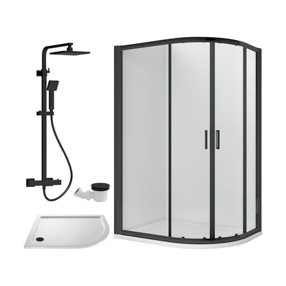 [BEZRU035] Balterley Ruwa Quadrant Offset Right Bundle: Tray, Square Kit & Waste, 1200 x 800 mm White/Black - Cutout
