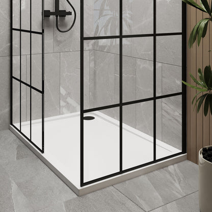[BEZW008] Contemporary 8mm Glass Walk In Wetroom Screens with Matt Black Framed Design and Shower Tray - Choice of Size - Lifestyle 2