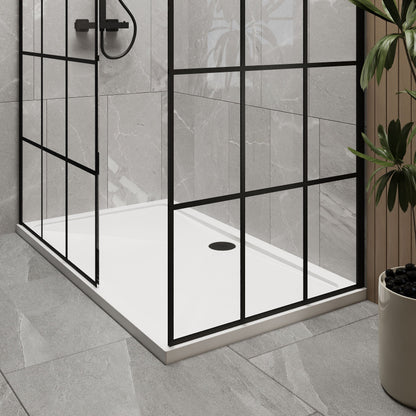 [BEZW020] Contemporary 8mm Glass Walk In Wetroom Screens with Matt Black Framed Design and Shower Tray - Choice of Size - Lifestyle 2