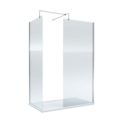 [BEZW021] Contemporary Fluted Glass Walk In Wetroom Screens and Shower Tray - Choice of Finish - Cutout