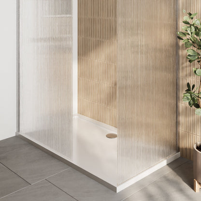 [BEZW021] Contemporary Fluted Glass Walk In Wetroom Screens and Shower Tray - Choice of Finish - Lifestyle 2