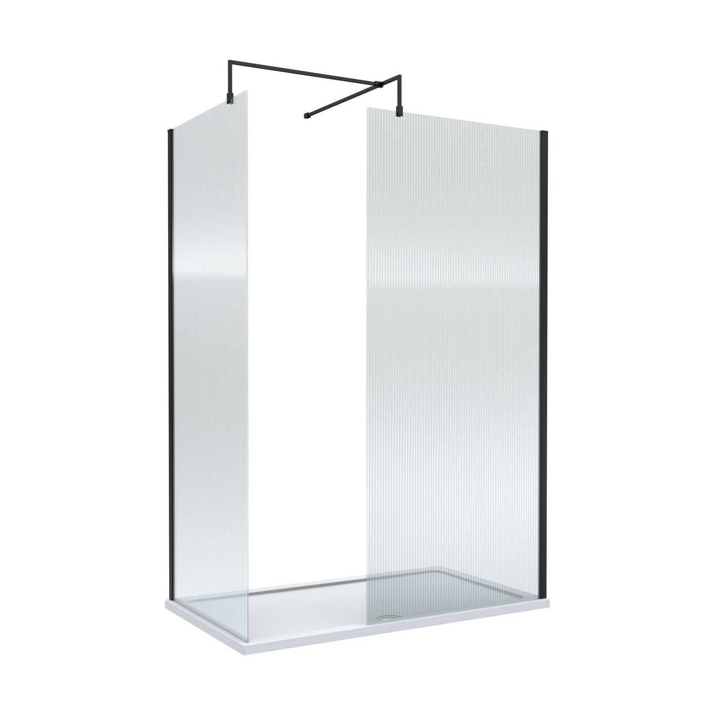 [BEZW022] Contemporary Fluted Glass Walk In Wetroom Screens and Shower Tray - Choice of Finish - Cutout