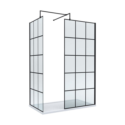 [BEZW027] Contemporary 8mm Glass Walk In Wetroom Screens with Matt Black Framed Design and Shower Tray - Choice of Size - Cutout