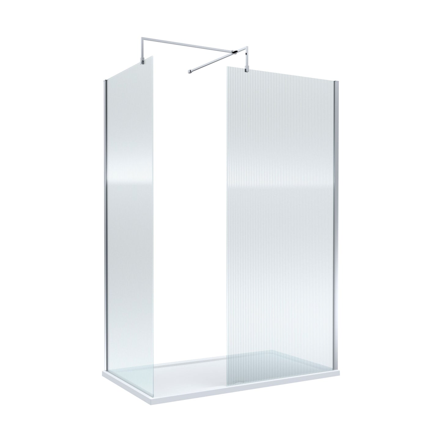 [BEZW028] Contemporary Fluted Glass Walk In Wetroom Screens and Shower Tray - Choice of Finish - Cutout
