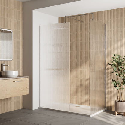 [BEZW028] Contemporary Fluted Glass Walk In Wetroom Screens and Shower Tray - Choice of Finish - Lifestyle 1
