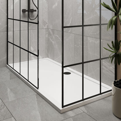 [BEZW038] Contemporary 8mm Glass Walk In Wetroom Screens with Matt Black Framed Design and Shower Tray - Choice of Size - Lifestyle 2