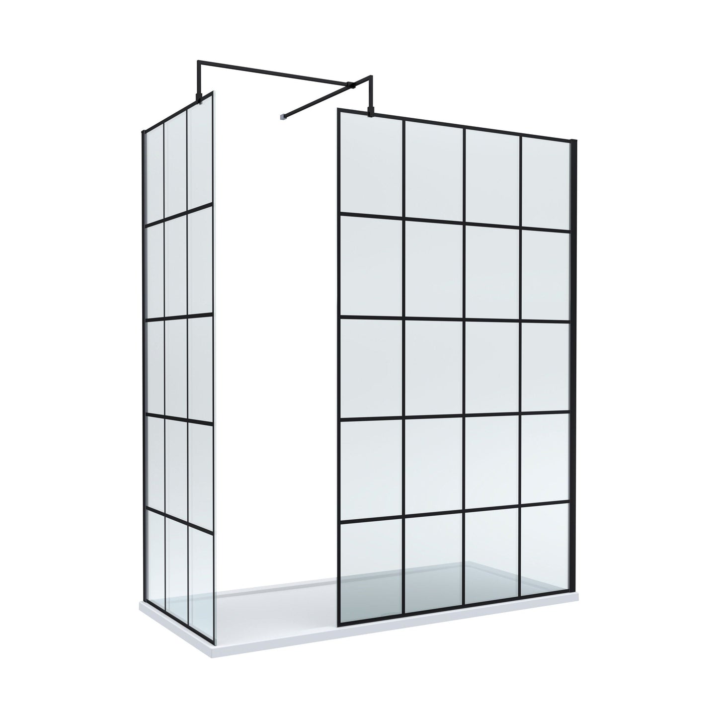 [BEZW042] Contemporary 8mm Glass Walk In Wetroom Screens with Matt Black Framed Design and Shower Tray - Choice of Size - Cutout