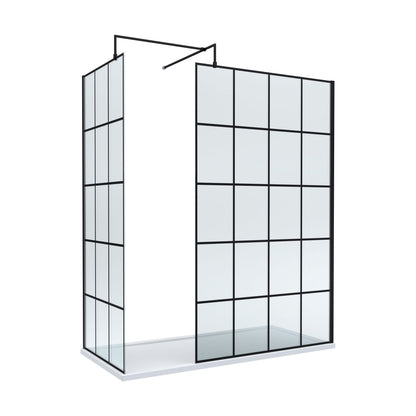 [BEZW042] Contemporary 8mm Glass Walk In Wetroom Screens with Matt Black Framed Design and Shower Tray - Choice of Size - Cutout