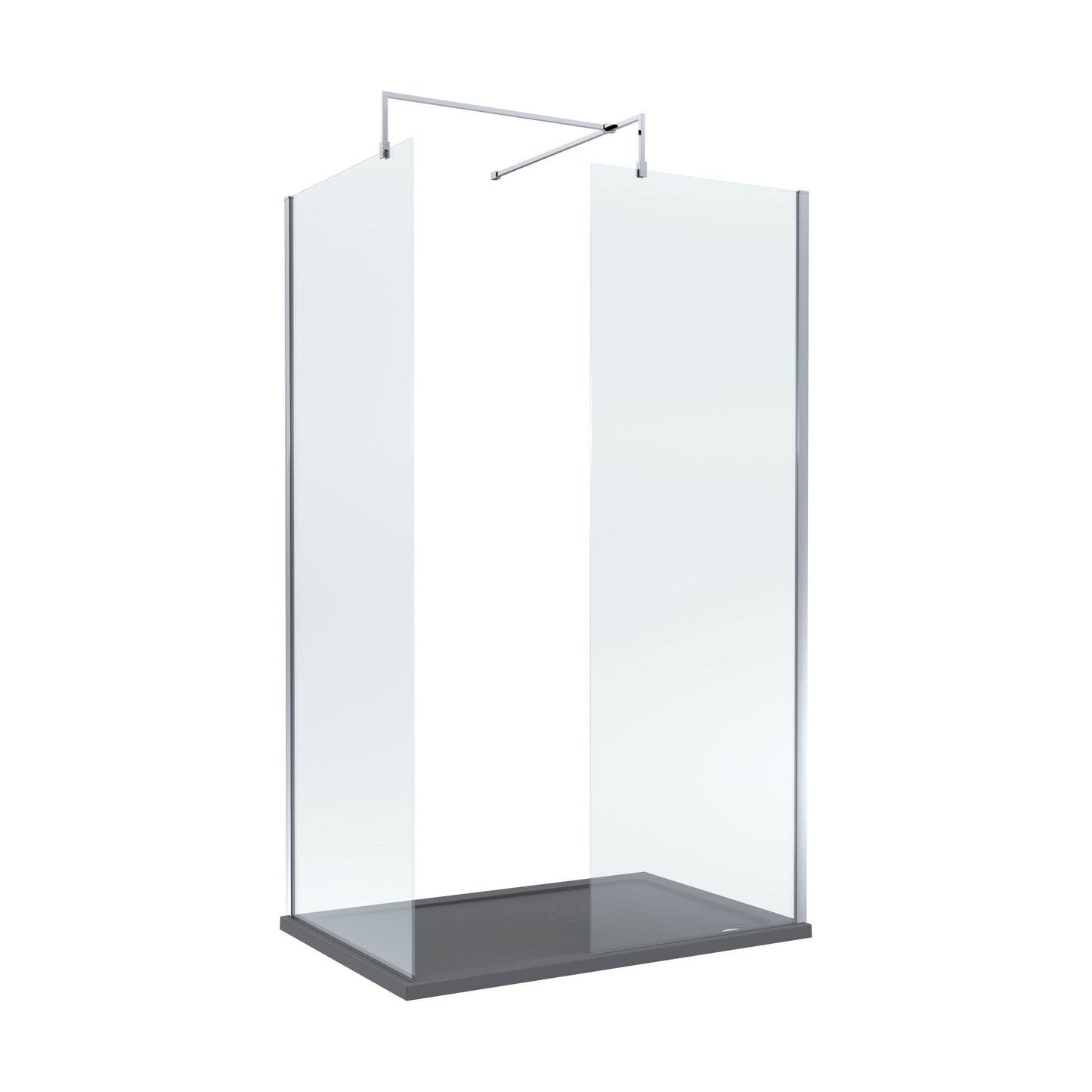 [BEZW043] Contemporary 8mm Glass Walk In Wetroom Screens and Shower Tray - Choice of Size and Finish - Cutout