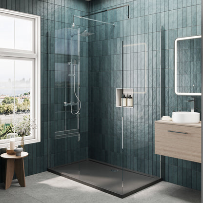 [BEZW051] Contemporary 8mm Glass Walk In Wetroom Screens and Shower Tray - Choice of Size and Finish - Lifestyle 1