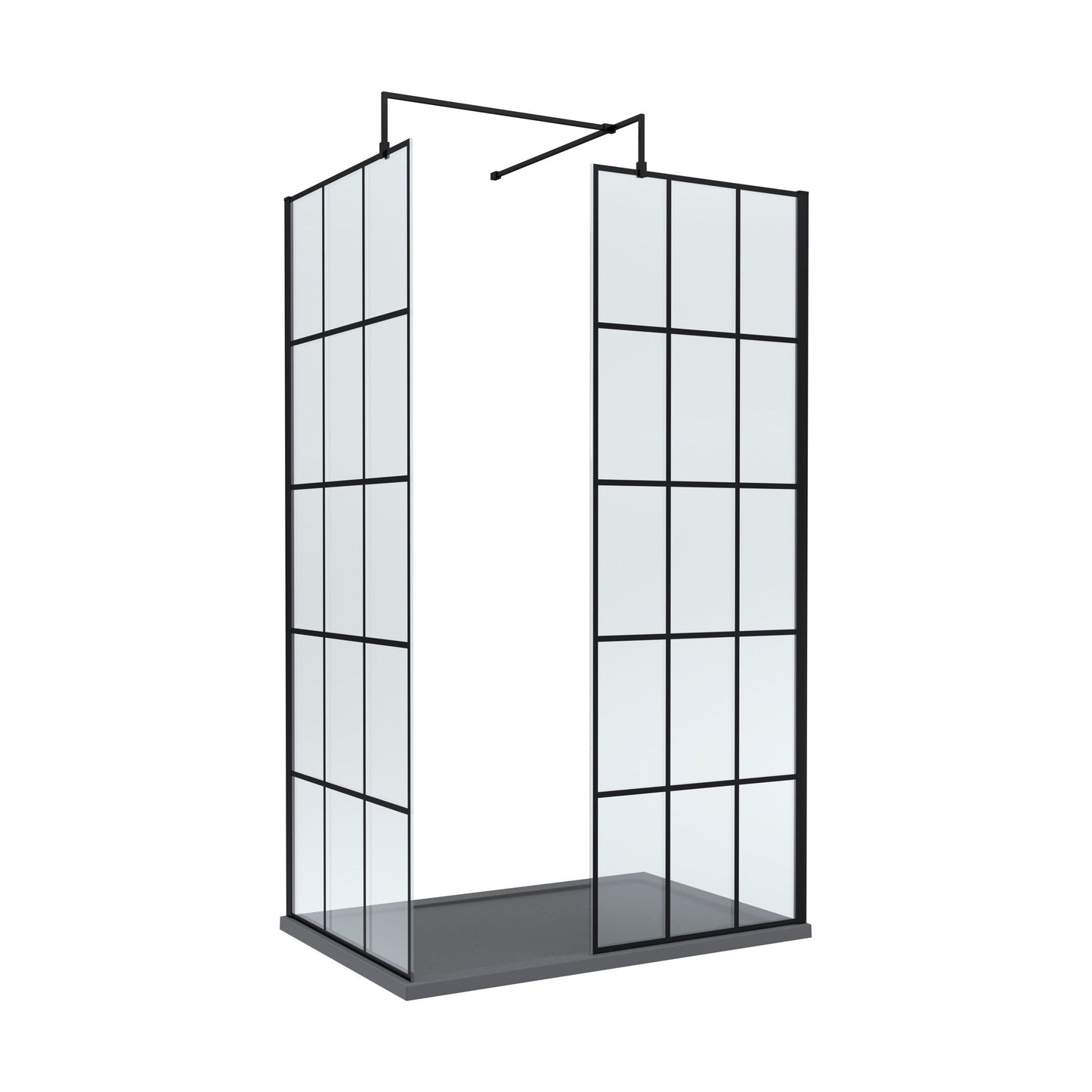 [BEZW054] Contemporary 8mm Glass Walk In Wetroom Screens with Matt Black Framed Design and Shower Tray - Choice of Size - Cutout