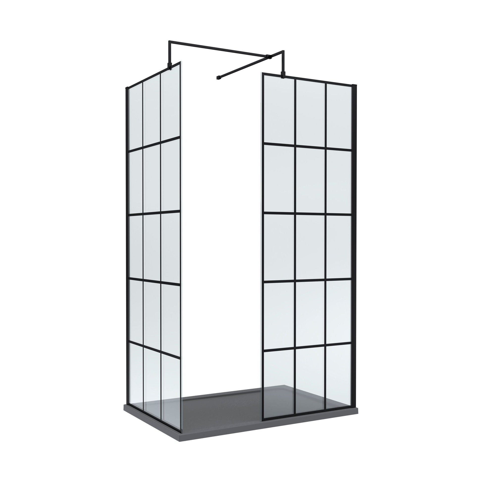 [BEZW054] Contemporary 8mm Glass Walk In Wetroom Screens with Matt Black Framed Design and Shower Tray - Choice of Size - Cutout