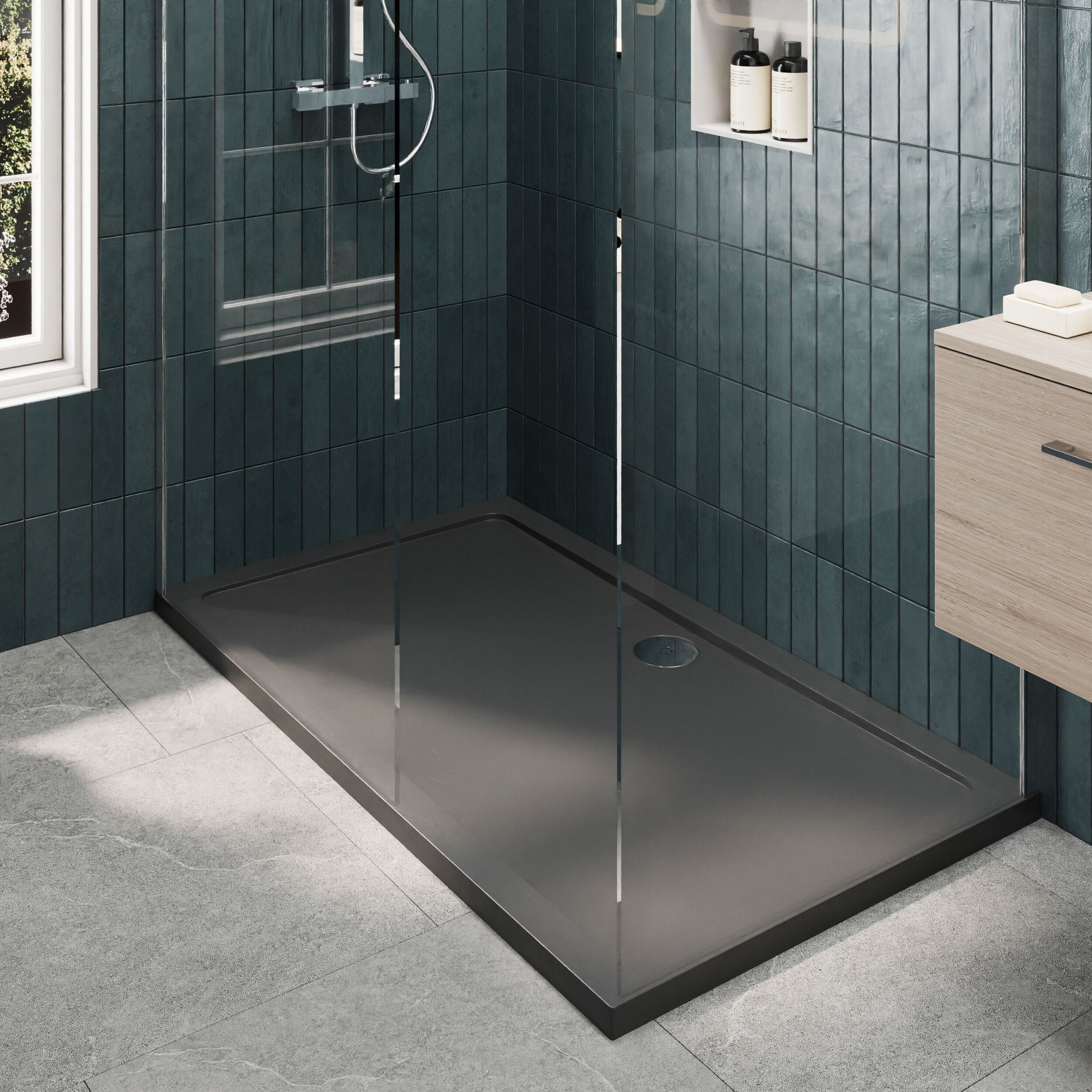 [BEZW059] Contemporary 8mm Glass Walk In Wetroom Screens and Shower Tray - Choice of Size and Finish - Lifestyle 2