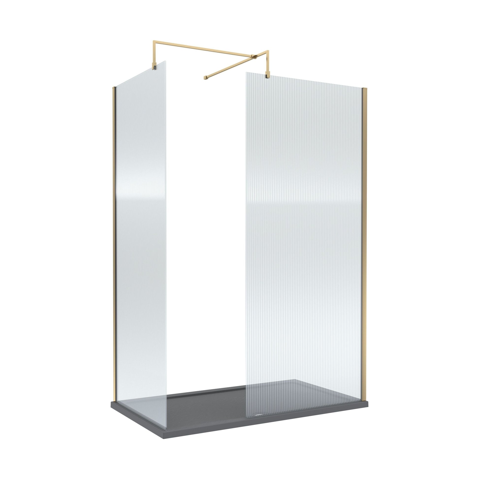 [BEZW065] Contemporary Fluted Glass Walk In Wetroom Screens and Shower Tray - Choice of Finish - Cutout