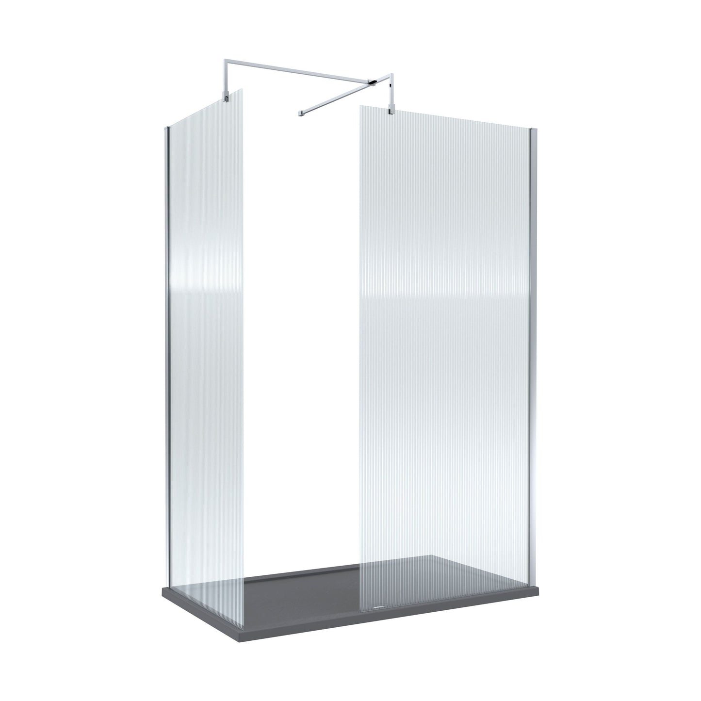 [BEZW070] Contemporary Fluted Glass Walk In Wetroom Screens and Shower Tray - Choice of Finish - Cutout