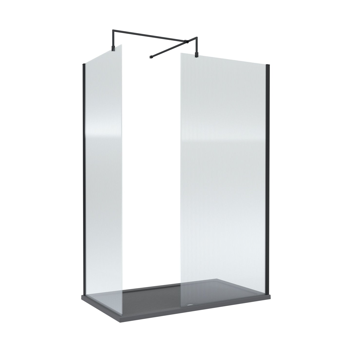 [BEZW071] Contemporary Fluted Glass Walk In Wetroom Screens and Shower Tray - Choice of Finish - Cutout
