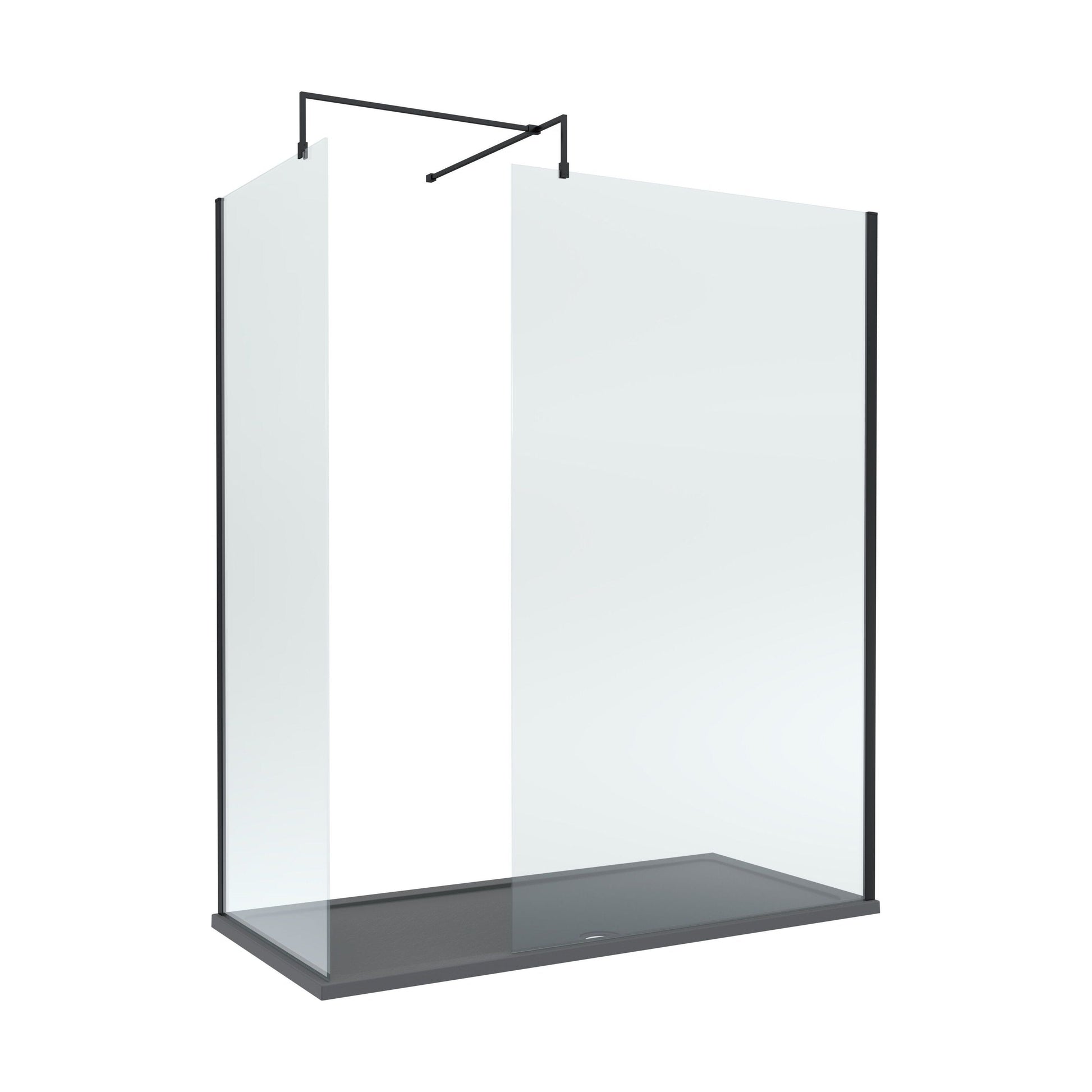 [BEZW078] Contemporary 8mm Glass Walk In Wetroom Screens and Shower Tray - Choice of Size and Finish - Cutout
