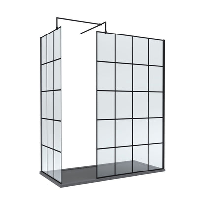 [BEZW080] Contemporary 8mm Glass Walk In Wetroom Screens with Matt Black Framed Design and Shower Tray - Choice of Size - Cutout