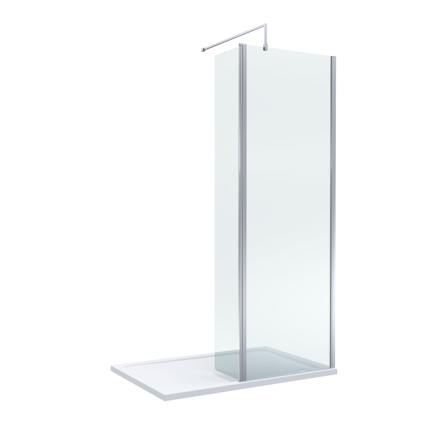 Contemporary 8mm Glass Walk In Wetroom Screen and Hinged Return Screen and Shower Tray - Choice of Size and Finish