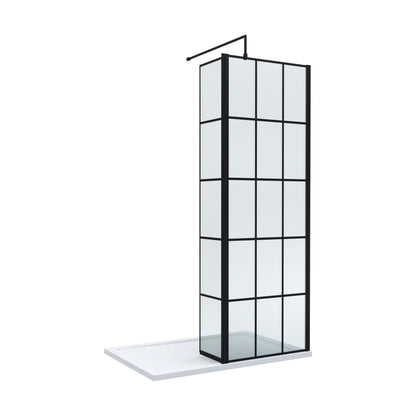 [BEZW096] Contemporary 8mm Glass Walk In Wetroom Screen and Hinged Return Screen with Black Framed Design - Choice of Size - Cutout