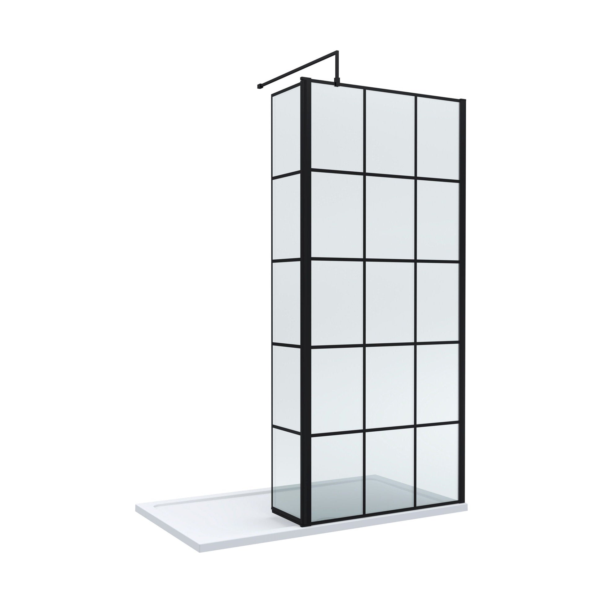 [BEZW104] Contemporary 8mm Glass Walk In Wetroom Screen and Hinged Return Screen with Black Framed Design - Choice of Size - Cutout