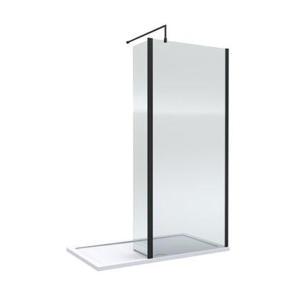 [BEZW106] Contemporary 8mm Fluted Glass Walk In Wetroom Screen and Hinged Return Screen - Choice of Size and Finish - Cutout