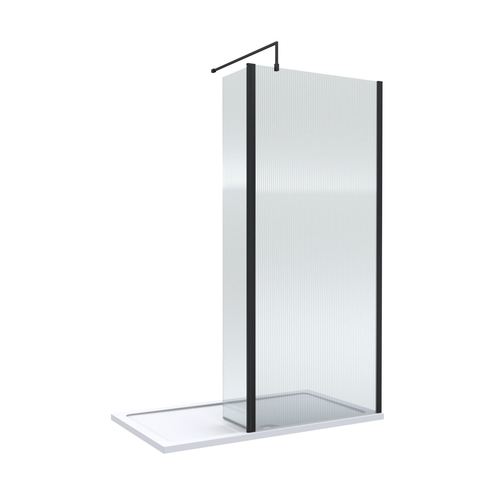 [BEZW113] Contemporary 8mm Fluted Glass Walk In Wetroom Screen and Hinged Return Screen - Choice of Size and Finish - Cutout