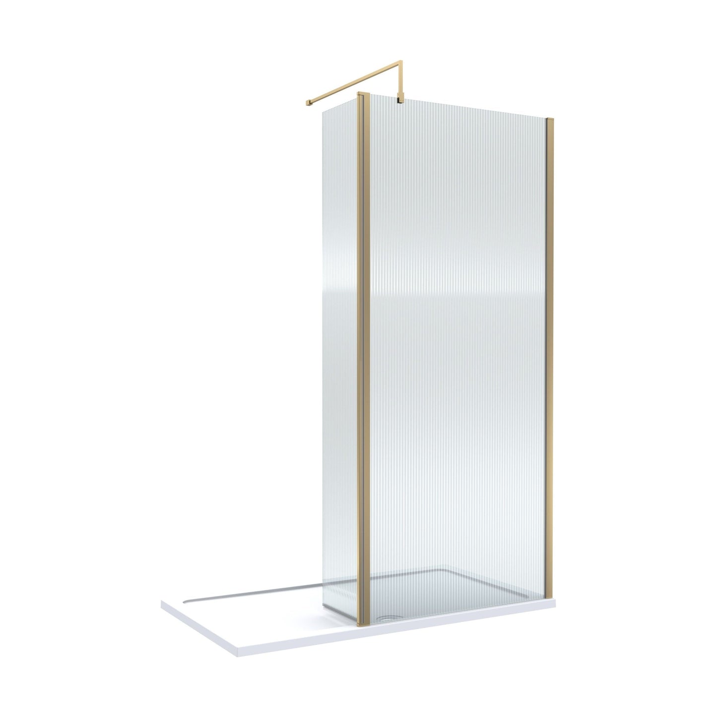 [BEZW114] Contemporary 8mm Fluted Glass Walk In Wetroom Screen and Hinged Return Screen - Choice of Size and Finish - Cutout