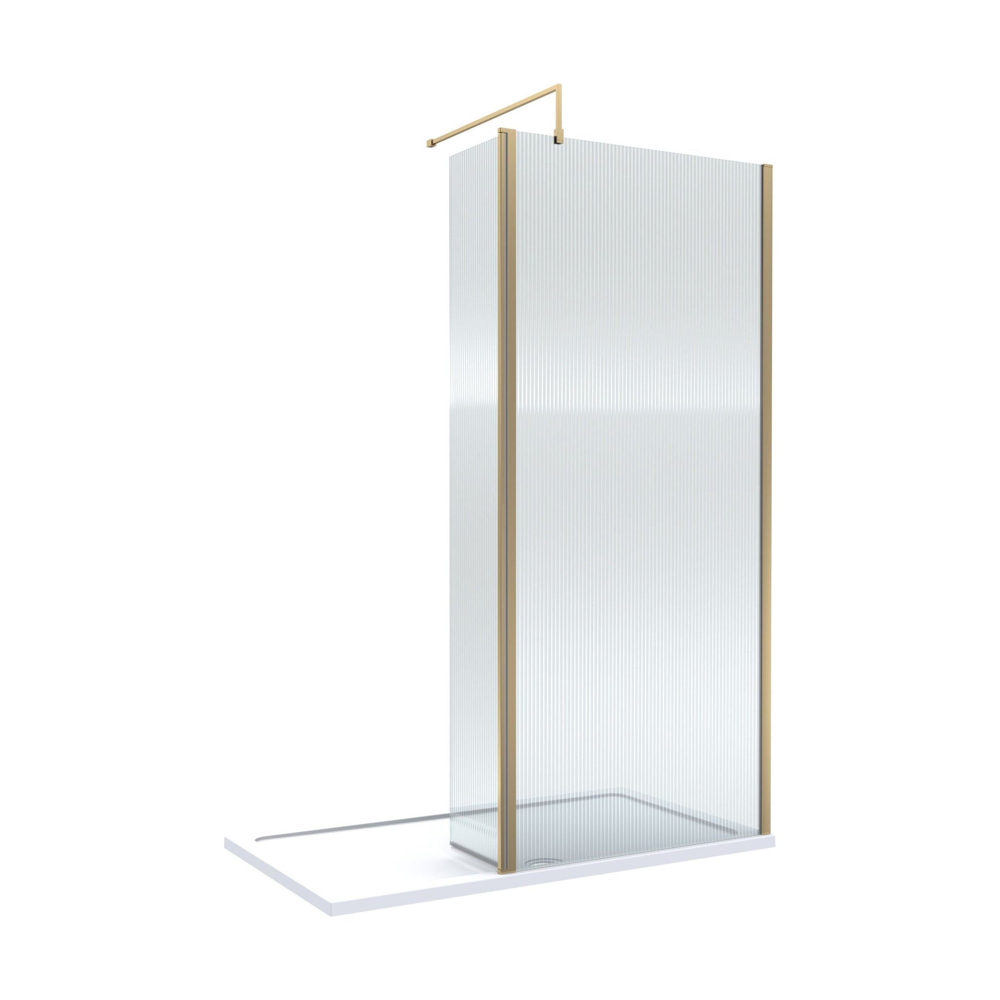 [BEZW114] Contemporary 8mm Fluted Glass Walk In Wetroom Screen and Hinged Return Screen - Choice of Size and Finish - Cutout